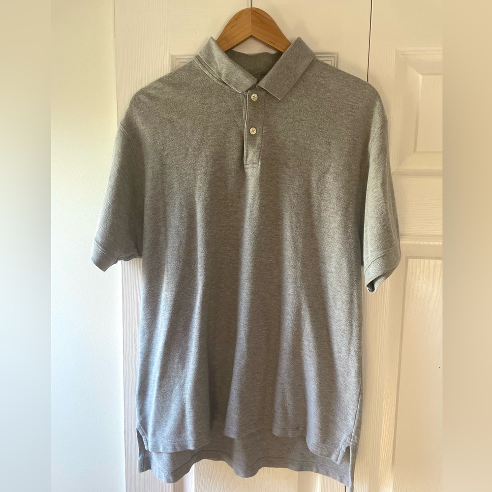 *5/$20 or 3/$15* L.L. Bean Light Grey 100% Cotton Polo Short Sleeve Shirt M Reg